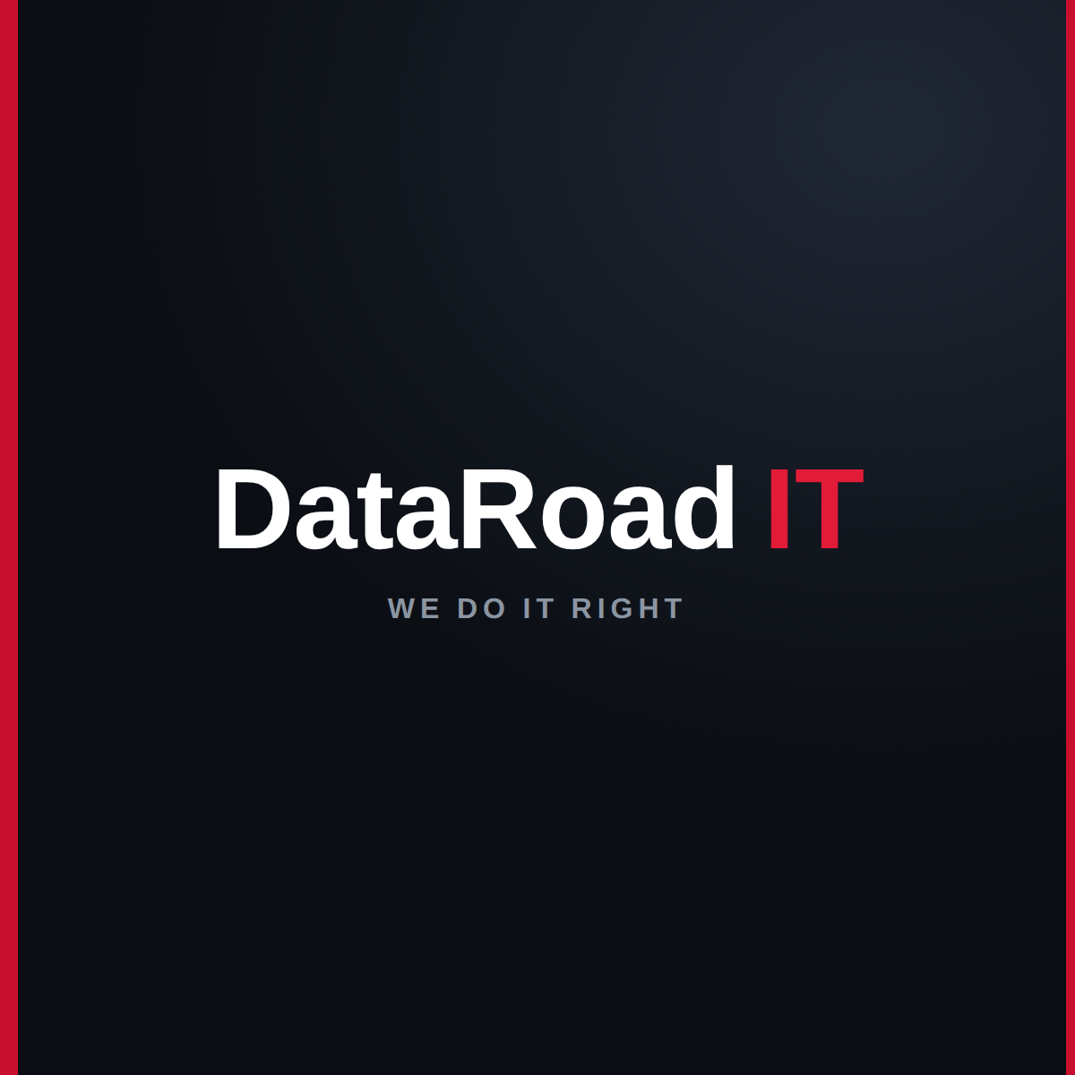DataRoad IT logo on a dark gradient background with red accents and the motto 'WE DO IT RIGHT' below the name.