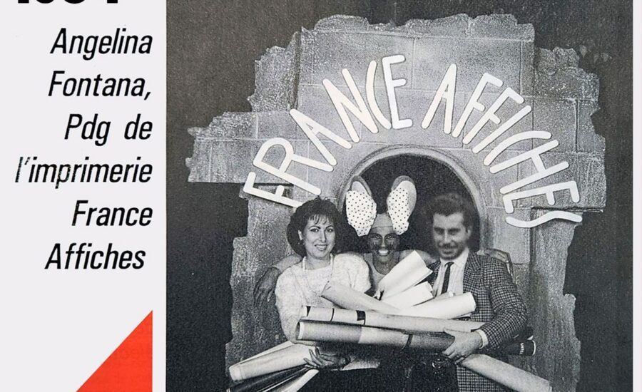 Recorte de imprensa de 1984 com Angelina Fontana, fundadora da imprimerie France Affiches