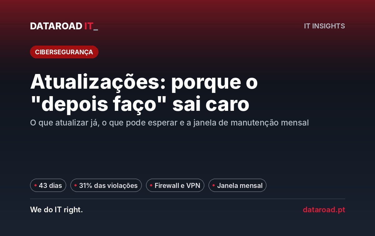 Atualizações informáticas em atraso: firewall, VPN e janela de manutenção mensal para evitar paragens — DataRoad