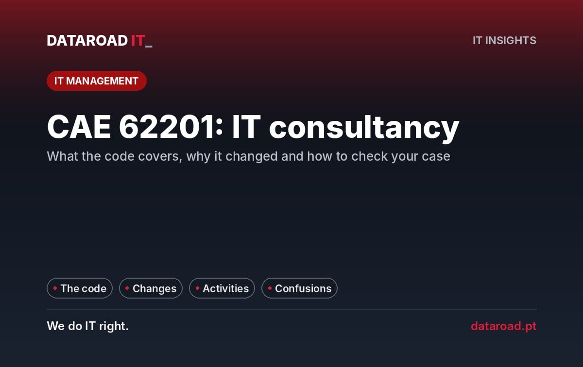 CAE 62201 IT consulting: what it covers, why it changed and how to verify — DataRoad