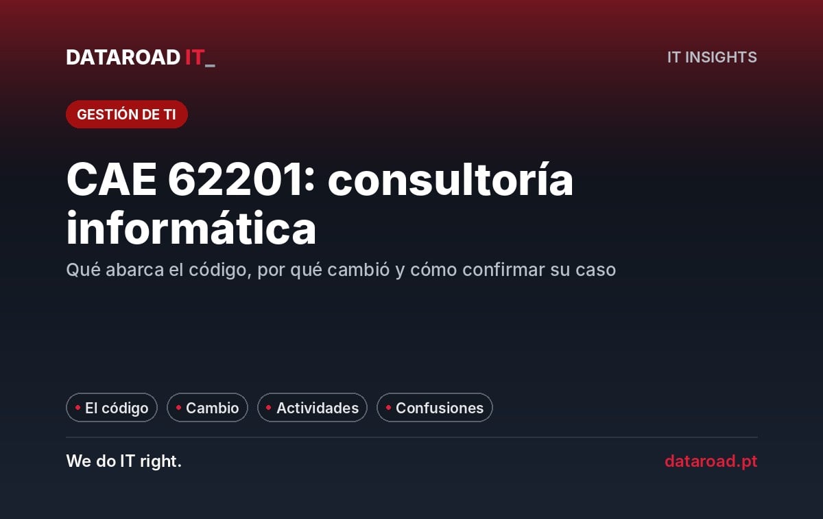 CAE 62201: consultoría informática: qué abarca, por qué cambió y cómo confirmar — DataRoad