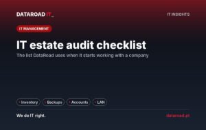 Audit checklist for the IT park: inventory, backup copies, accounts, network and security — DataRoad