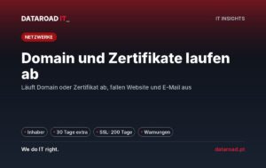 Domäne und Zertifikate, die abgelaufen sind: Inhaber, SSL-Fristen, DNS und Warnmeldungen zum Schutz der Website und des E-Mail-Kontos — DataRoad
