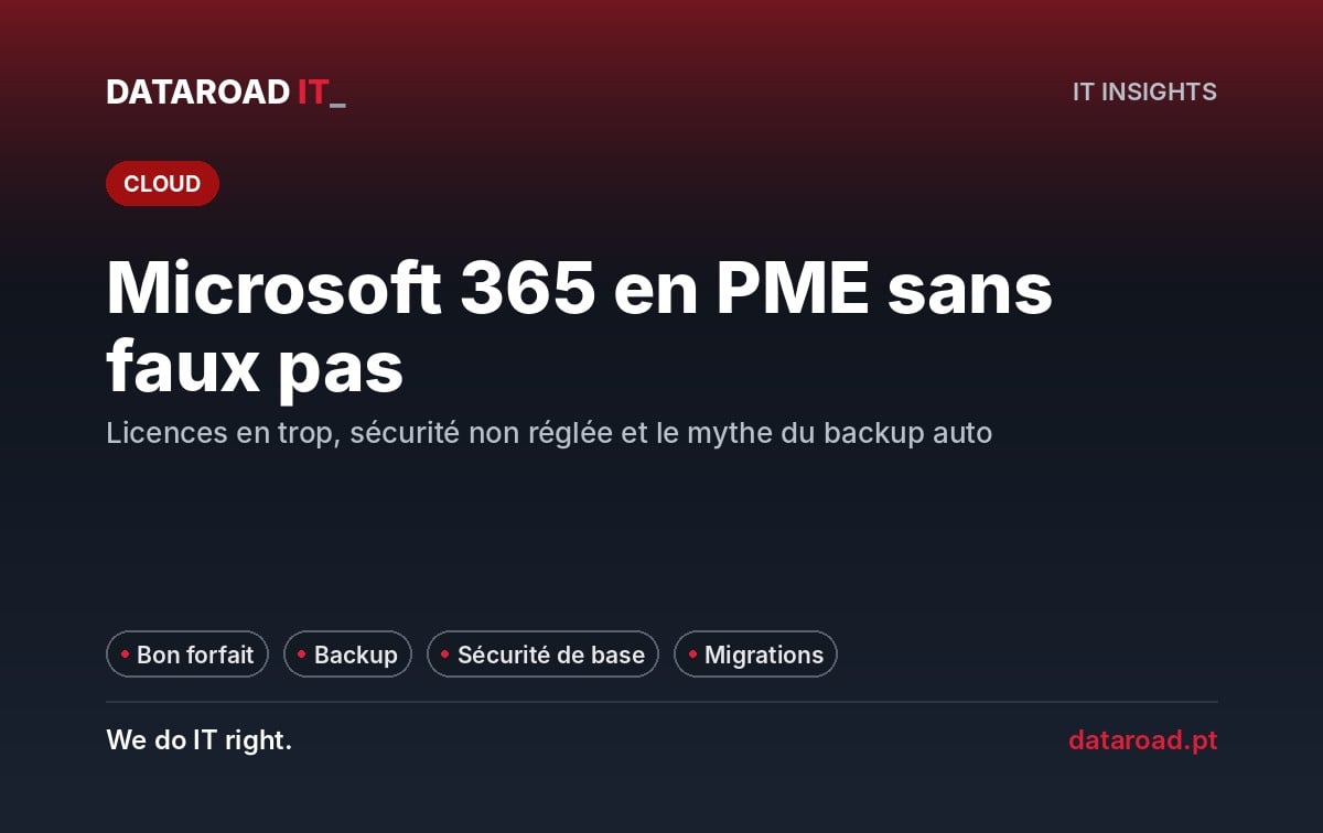 Microsoft 365 pour PME : licences, sécurité minimale et le mythe du backup des données dans le cloud — DataRoad