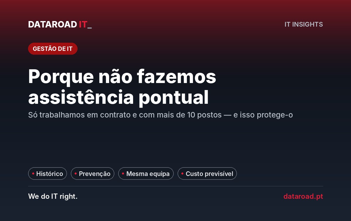 Assistência informática pontual vs contrato IT Unlimited: porque só trabalhamos em contrato — DataRoad