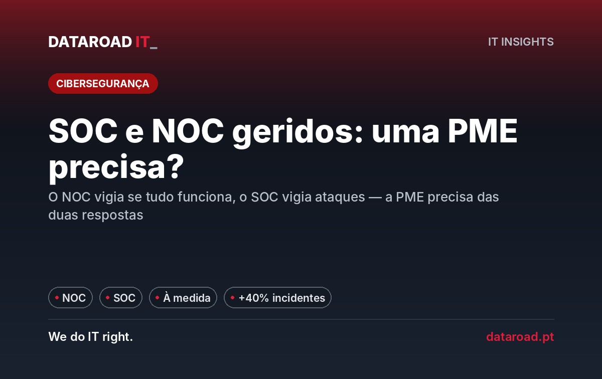 SOC e NOC geridos: o que são, em que diferem e se uma PME de 10 a 200 postos precisa — DataRoad