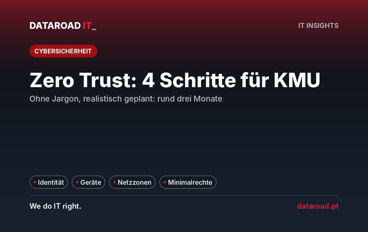 Zero Trust für KMU: Identität, Geräte, Netzwerk und minimaler Zugriff in vier Schritten und etwa drei Monaten — DataRoad